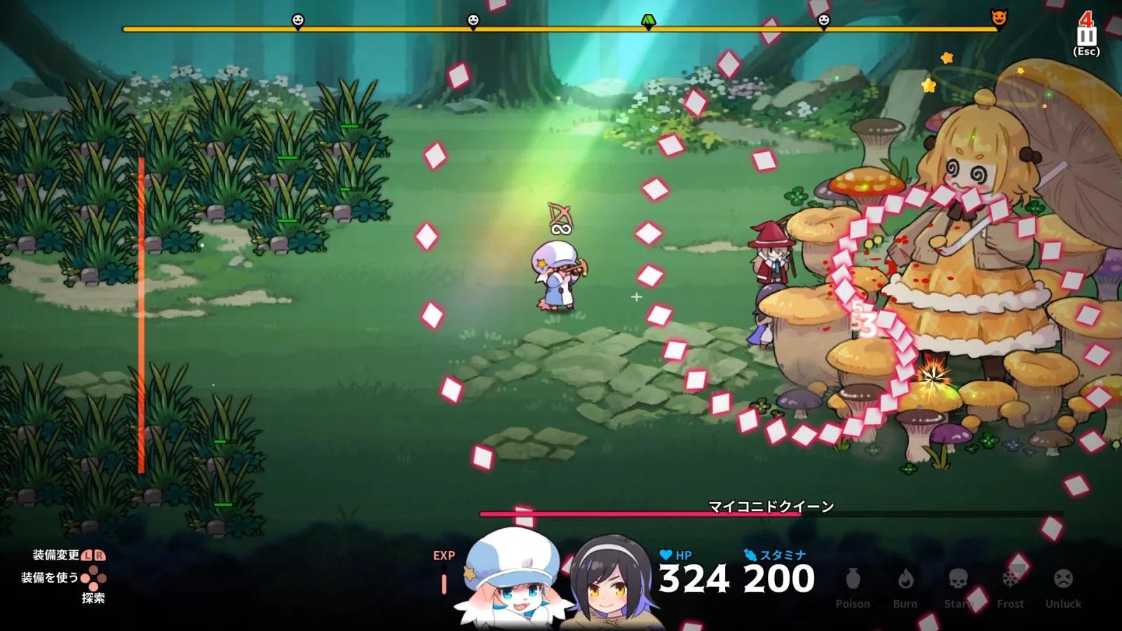 Deretan screenshot gameplay Abyss Kitchen yang memperlihatkan Lop mengumpulkan bahan di dungeon, party bertarung otomatis, monster lucu, boss battle, crossbow, bahan makanan monster, cooking camp, dan hidangan fantasy untuk memperkuat party - gambar 7