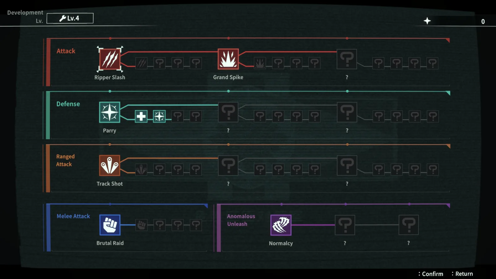 Deretan screenshot ANOMALITH yang memperlihatkan skill tree, pertarungan melawan anomali, serangan monster, dan aksi survival horror di dalam Otherworlds - gambar 16