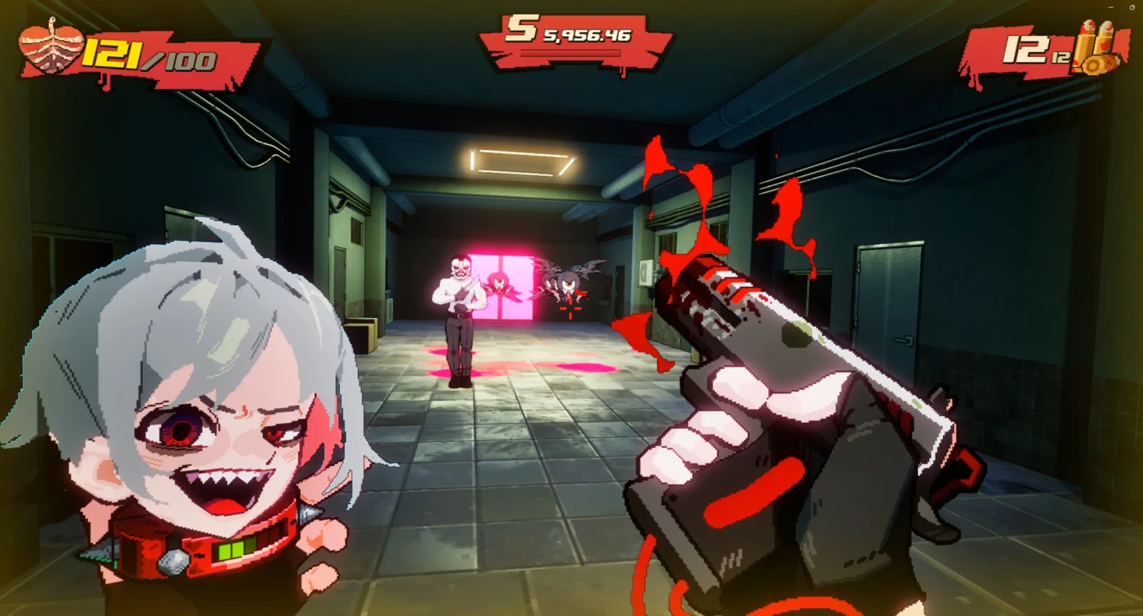 Deretan screenshot gameplay Blood High! yang menampilkan aksi boomer shooter cepat, karakter vampir tanpa kepala, tembakan darah, execution menggunakan kepala, Blood High Mode, arena penuh warna, musuh brutal, dan visual kartun berdarah - gambar 4