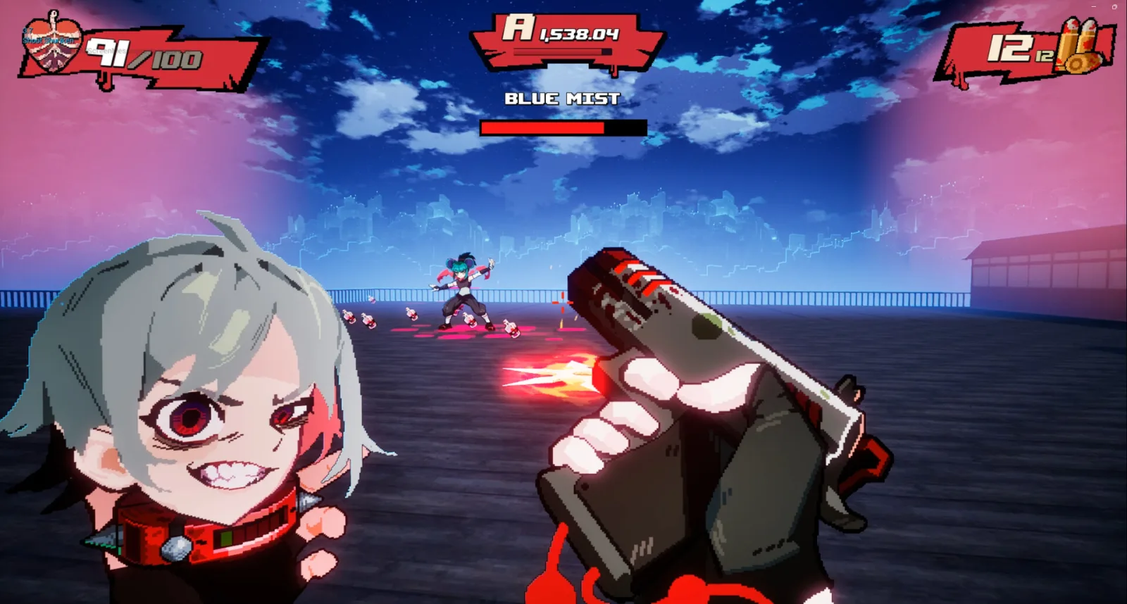 Deretan screenshot gameplay Blood High! yang menampilkan aksi boomer shooter cepat, karakter vampir tanpa kepala, tembakan darah, execution menggunakan kepala, Blood High Mode, arena penuh warna, musuh brutal, dan visual kartun berdarah - gambar 11