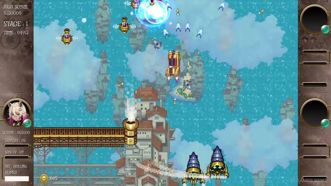 Screenshot Bounty Sisters menampilkan gameplay vertical shoot 'em up, stage, dan boss battle - gambar 6