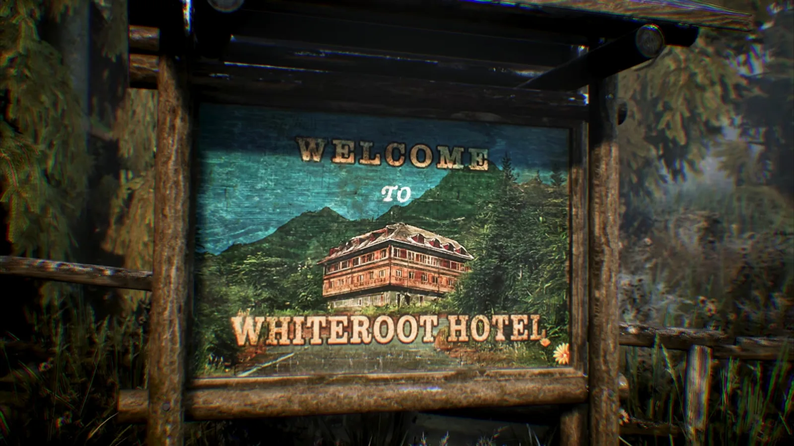 Deretan screenshot Curse of the Crimson Stag yang memperlihatkan Whiteroot Hotel, area sekitar hotel, suasana investigasi, dan atmosfer folk horror yang penuh misteri - gambar 8