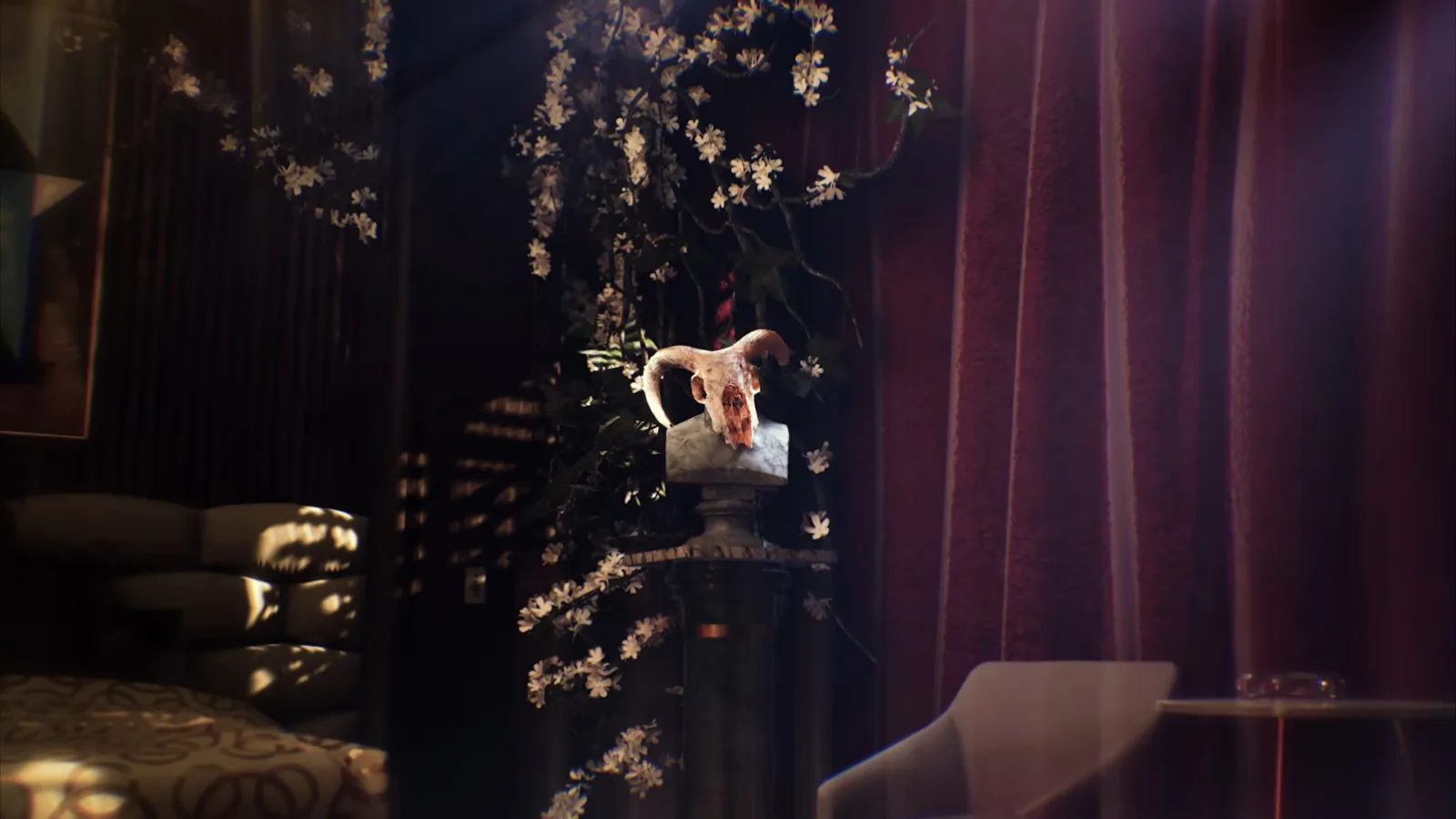Deretan screenshot Curse of the Crimson Stag yang memperlihatkan Whiteroot Hotel, area sekitar hotel, suasana investigasi, dan atmosfer folk horror yang penuh misteri - gambar 10