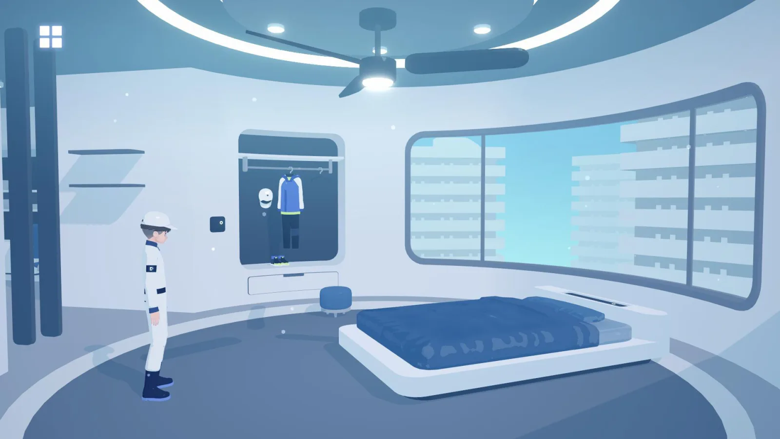 Deretan screenshot gameplay D-topia yang memperlihatkan komunitas futuristik, puzzle logika, interaksi penghuni, fasilitas hunian, bright public reality, hidden Block Side, dan suasana puzzle adventure yang lembut - gambar 3