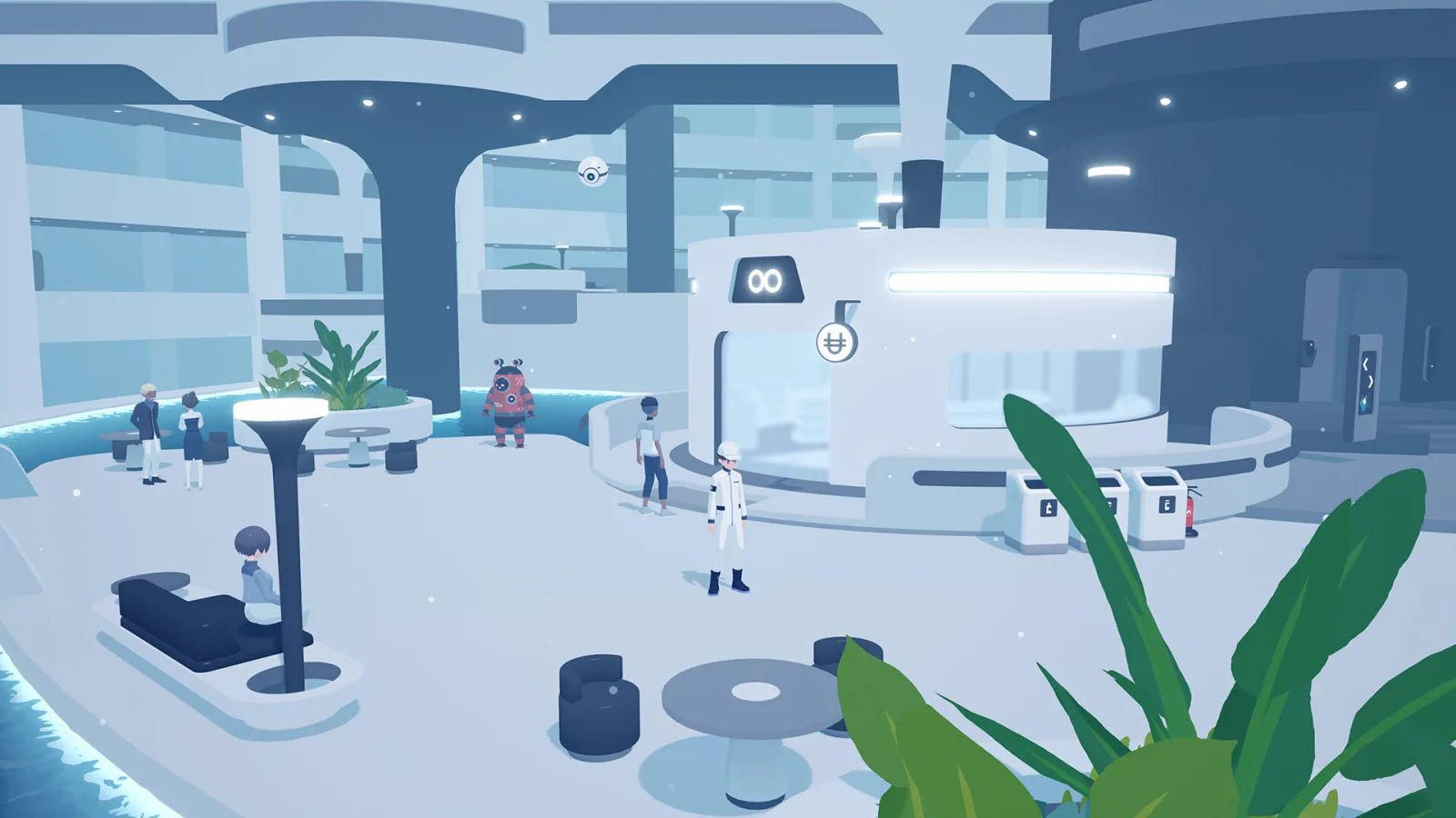 Deretan screenshot gameplay D-topia yang memperlihatkan komunitas futuristik, puzzle logika, interaksi penghuni, fasilitas hunian, bright public reality, hidden Block Side, dan suasana puzzle adventure yang lembut - gambar 10