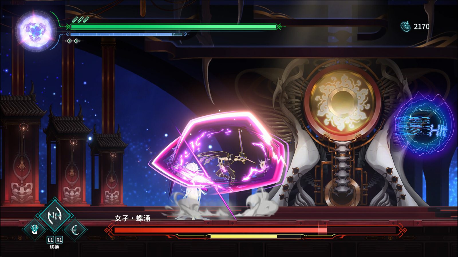 Tampilan dunia Shanhai yang memperlihatkan perpaduan estetika cyberpunk dan unsur mitologi kuno