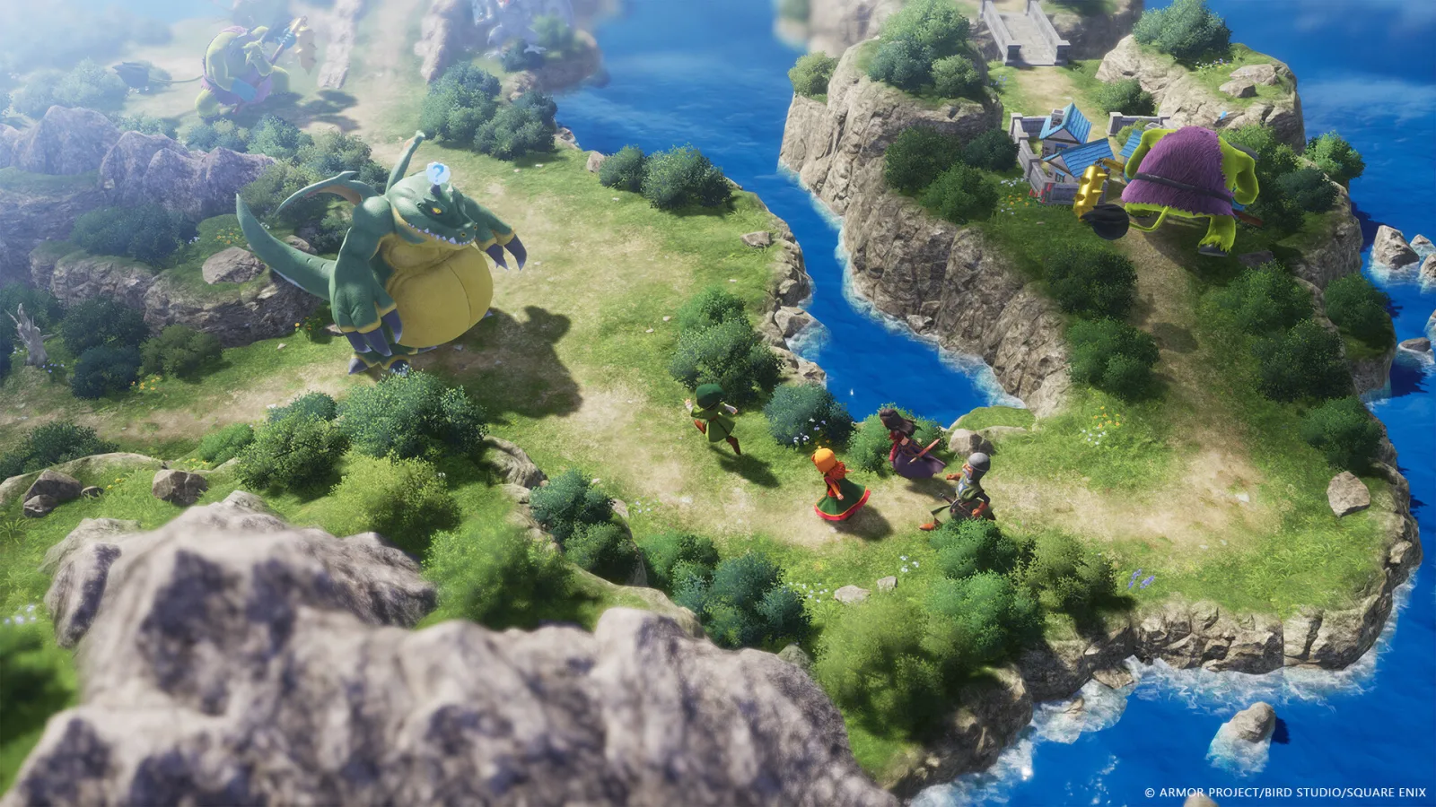 Deretan screenshot gameplay Dragon Quest VII Reimagined yang memperlihatkan visual diorama, eksplorasi Estard, pertarungan turn-based, karakter utama, monster klasik, dan dunia masa lalu yang dipulihkan - gambar 2