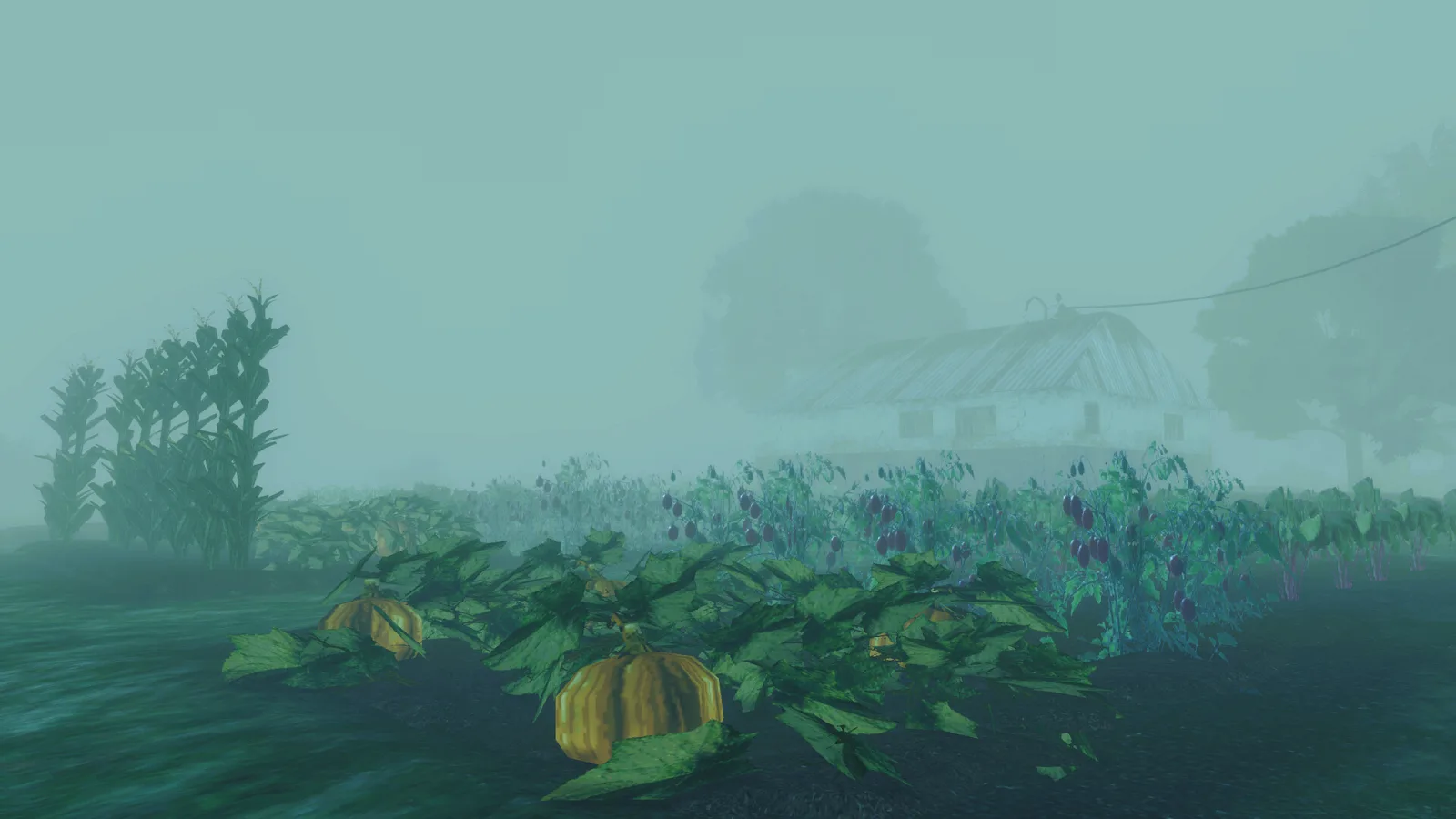 Deretan screenshot gameplay Dread Fields yang memperlihatkan rutinitas farming, rumah terpencil, ladang, hewan ternak, hutan, suasana desa Eropa Timur, dan teror living dead di sekitar pemain - gambar 6