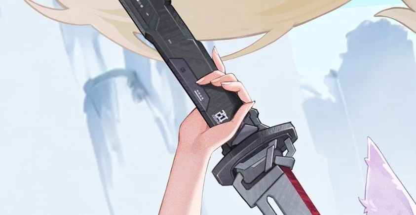 Deretan gambar perbandingan desain senjata Honorblade Chiraha dengan karya Awa no Umi, termasuk visual wallpaper karakter dan detail bagian gagang serta sarung senjata - gambar 1