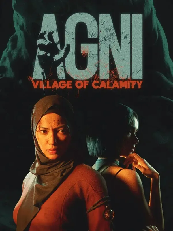 Key art AGNI: Village of Calamity yang memperlihatkan nuansa horor sinematik, ritual gelap, dan teror di Desa Purba