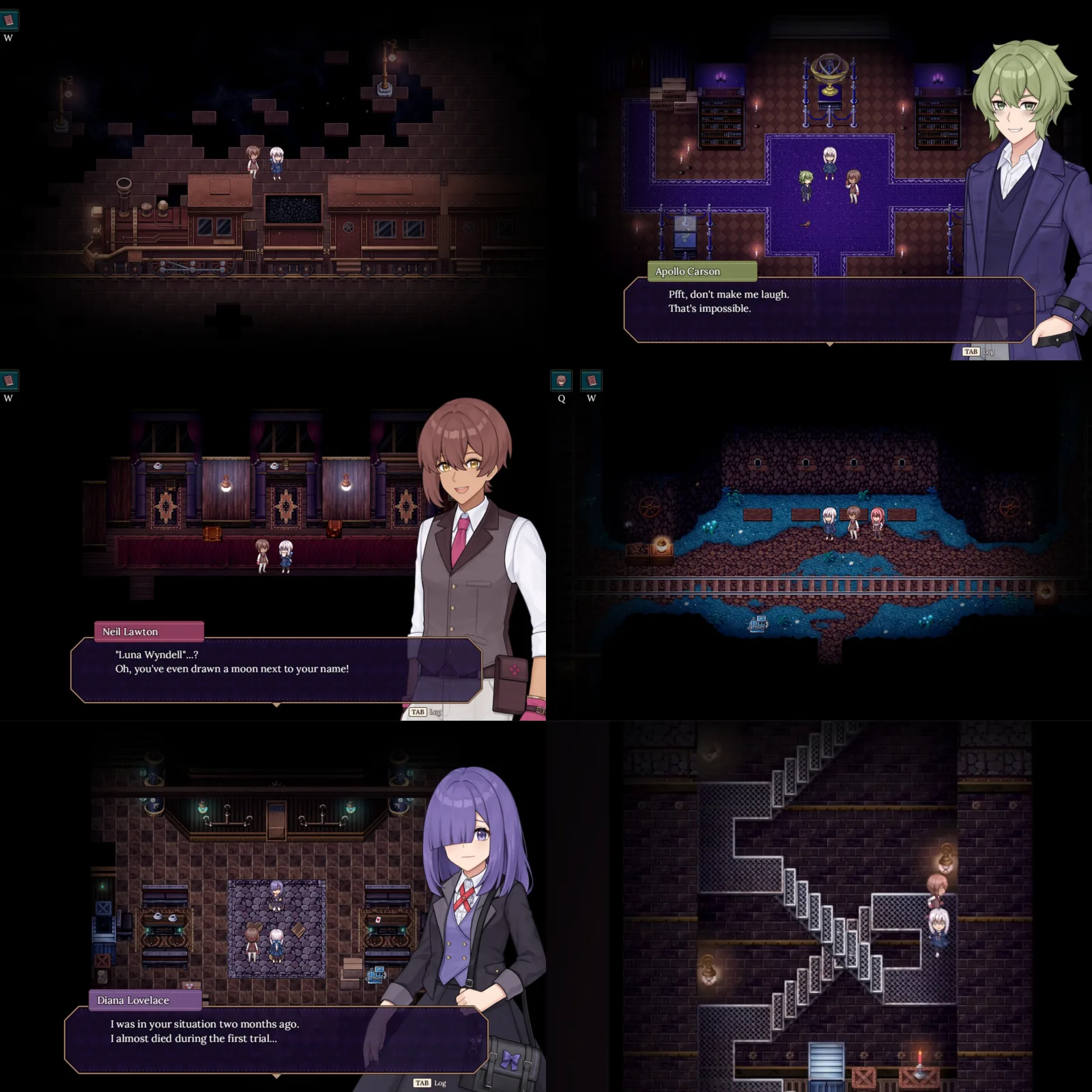 Cuplikan eksplorasi bangunan aneh dalam Midnight Train: New Moon dengan atmosfer horor klasik 2D