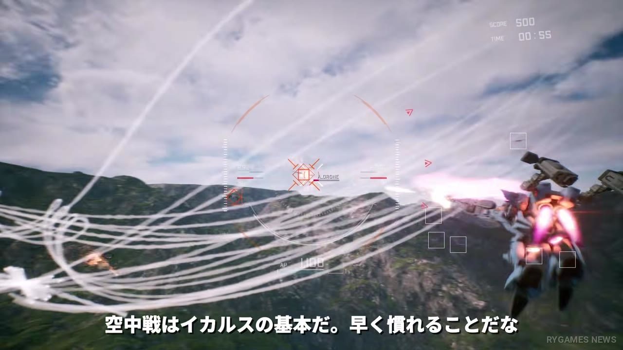 Cuplikan trailer dan screenshot Steam Omega Phenex menampilkan Icarus melesat di atas laut, terbang di langit, menghujani musuh dengan misil, dan bertarung melawan rival mecha - gambar 4