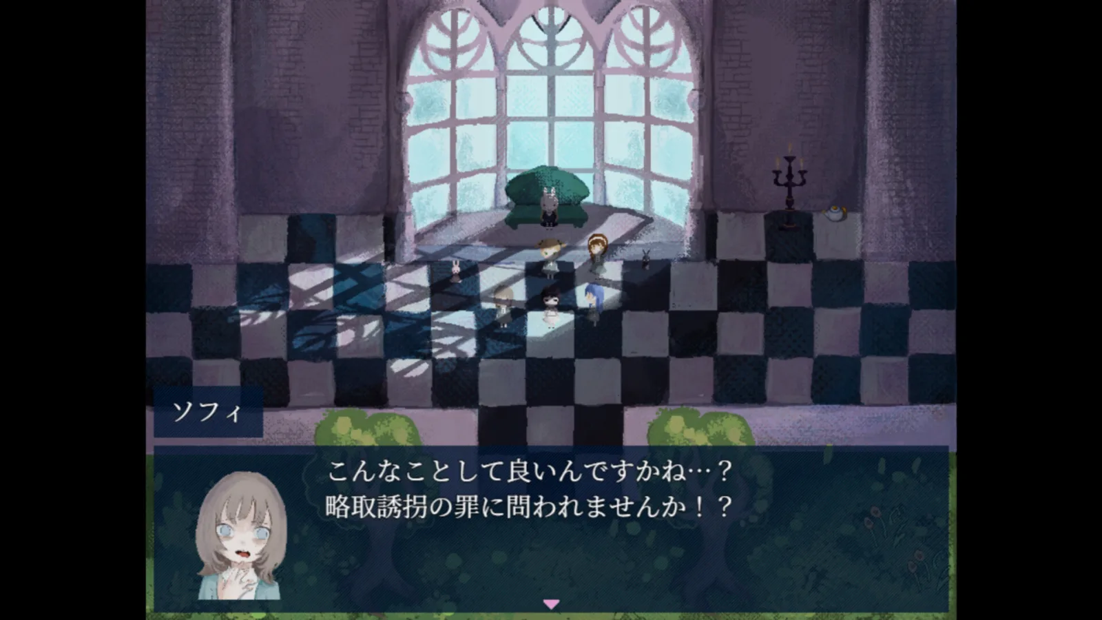 Deretan screenshot Rabbit Circle yang memperlihatkan gereja terbengkalai, para gadis, suasana tidak nyaman, dan elemen horor psikologis dalam game - gambar 3