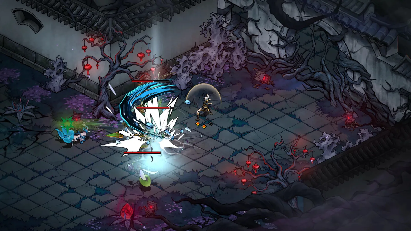 Deretan screenshot Realm of Ink yang menampilkan Oread dari BlazBlue Entropy Effect, combat roguelite, Ink Gem, Ink Pet, boss battle, dan dunia bergaya lukisan tinta - gambar 7