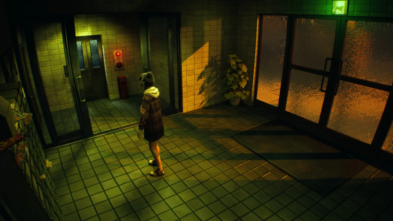 Deretan screenshot gameplay SOMBRAS: negative frames yang menampilkan eksplorasi first-person, kota Jepang awal 2000-an, kamera Shiomi, dark mirror world, bayangan misterius, puzzle lingkungan, dan momen fotografi horror - gambar 5