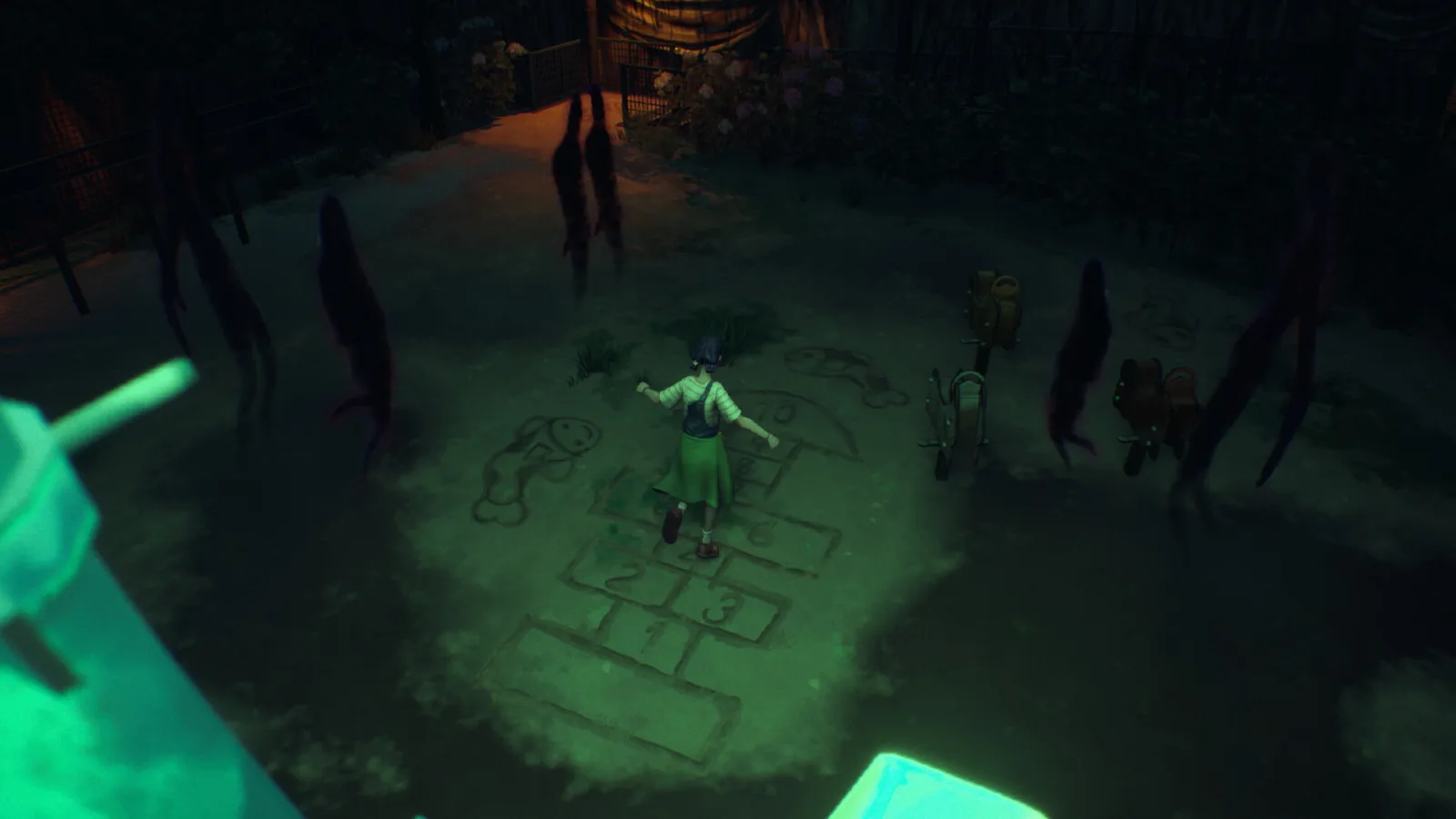 Deretan screenshot gameplay SOMBRAS: negative frames yang menampilkan eksplorasi first-person, kota Jepang awal 2000-an, kamera Shiomi, dark mirror world, bayangan misterius, puzzle lingkungan, dan momen fotografi horror - gambar 6