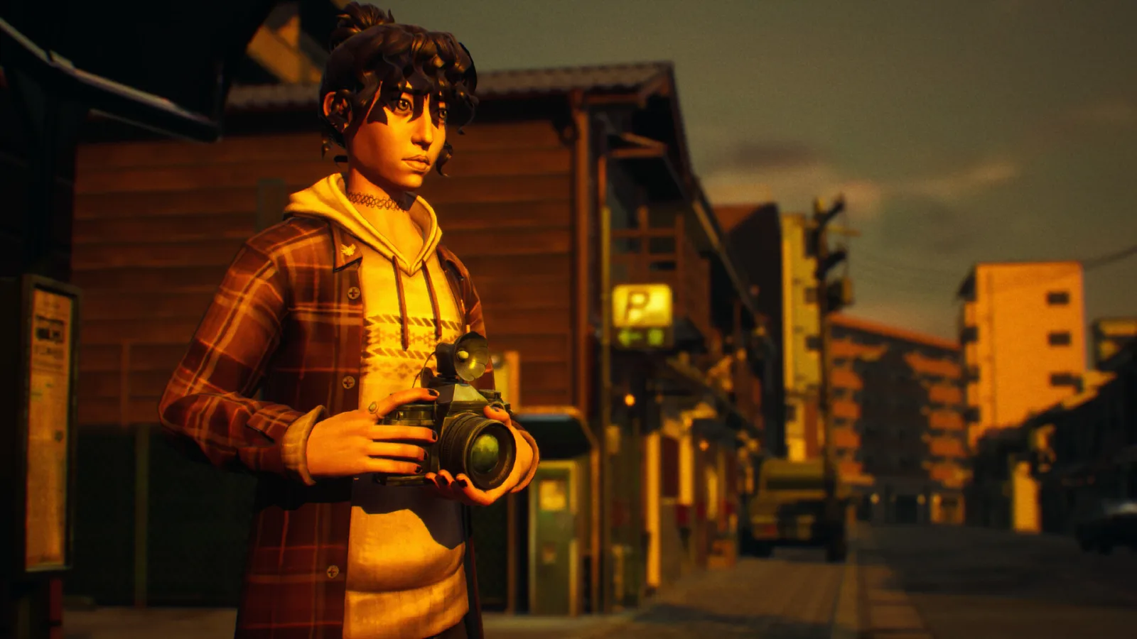 Deretan screenshot gameplay SOMBRAS: negative frames yang menampilkan eksplorasi first-person, kota Jepang awal 2000-an, kamera Shiomi, dark mirror world, bayangan misterius, puzzle lingkungan, dan momen fotografi horror - gambar 9