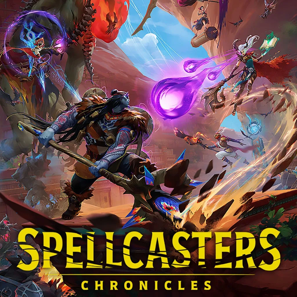 Key visual Spellcasters Chronicles yang memperlihatkan dunia fantasi Ashkenon dan para spellcaster dalam pertarungan multiplayer 3v3