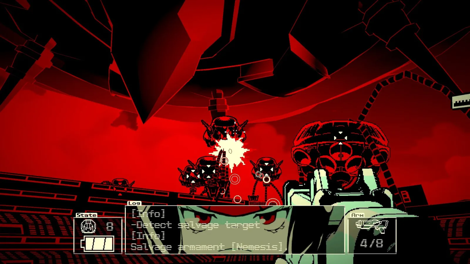 Deretan screenshot The Last Salvage Squad yang memperlihatkan aksi FPS 2.5D, CogrinaUnits, alien tripod, kota merah-hitam, dan suasana arcade sci-fi retro - gambar 1