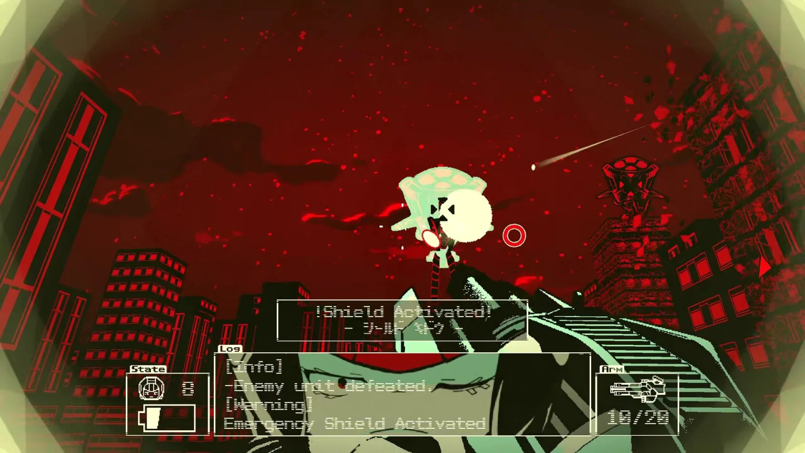Deretan screenshot The Last Salvage Squad yang memperlihatkan aksi FPS 2.5D, CogrinaUnits, alien tripod, kota merah-hitam, dan suasana arcade sci-fi retro - gambar 5