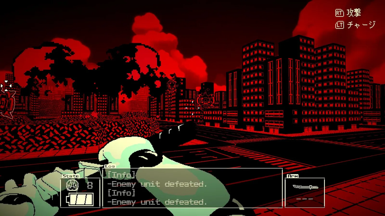 Deretan screenshot The Last Salvage Squad yang memperlihatkan aksi FPS 2.5D, CogrinaUnits, alien tripod, kota merah-hitam, dan suasana arcade sci-fi retro - gambar 9